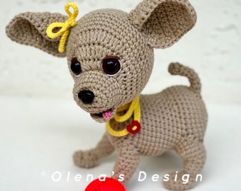 Crochet  amigurumi novelty yarn plushes Pooch Dog Puppy children toy gift Baby shower stuffed animal nursery Chihuahua 7.5" tall