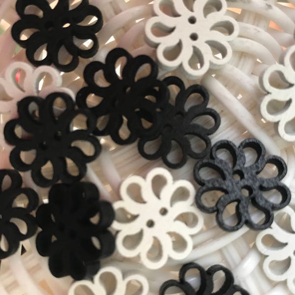 35 Wooden buttons white black flower Decoration Floral arranging baby shower bridal decoration hat making hair Crafts Supply Scrapbooking