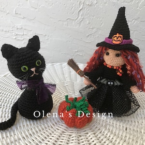 Halloween Crochet Gato Negro Bruja muñeca Tilda decoración amigurumi muñeca decoración de halloween muñeca rellena gato negro juguete naranja calabaza muñeca de Halloween