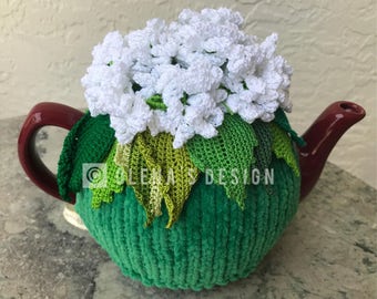 Crochet tea cozy green tea cover white geranium  flower tea cosy tea warmer crochet flower green kitchen accessory crochet high tea accessor