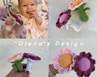 Gehäkelte Amigurumi EINE Rassel Blume Spielzeug Kinderzimmer Geschenk Plüsch-Baumwolle Kinder Zahnen Dekoration Geburtstag Baby-Dusche Geschenk