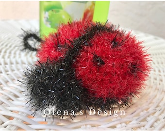 Scrubby Sparkle Red Ladybug Dishcloth Sponge crochet ladybug autumn fall ornament harvest halloween thanksgiving decor kitchen accessory