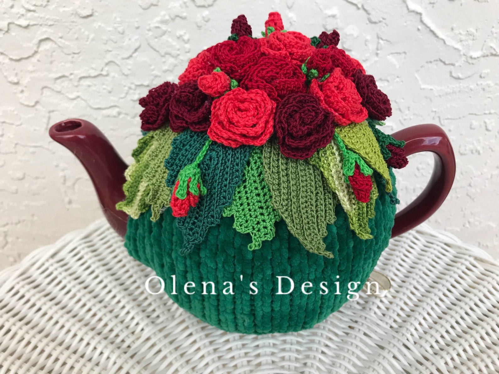 Crochet Tea Cozy Green Tea Pot Cover Red Red Roses Tea Cosy Etsy