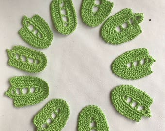 Set of 10 crochet cotton thread leaves crochet appliqué green decorative motif embellishment accessory leaves ornaments craft supply