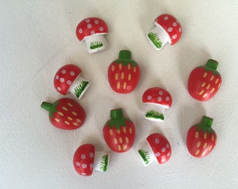 Set of 25 Adhesive Wooden mushroom strawberry stickers Decoration Floral stickers Garden ornament Home decoration Crafts Supply Scrapbooking