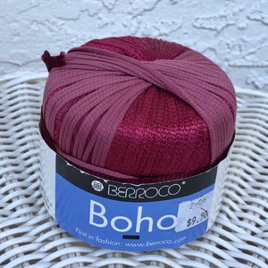 Berocco Boho yarn ribbon Dk Red color 9276  1.75 oz/50 g 98 yds /90 m  Fancy Hat Scarf knit crochet Christmas worsted discontinued