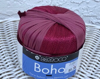 Berocco Boho yarn ribbon Dk Red color 9276  1.75 oz/50 g 98 yds /90 m  Fancy Hat Scarf knit crochet Christmas worsted discontinued
