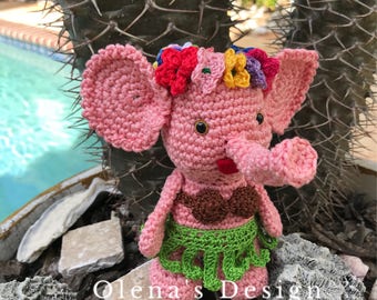 Crochet amigurumi pink elephant Hawaiian miniature plushes children toy decoration Birthday gift for girl Christmas ornament