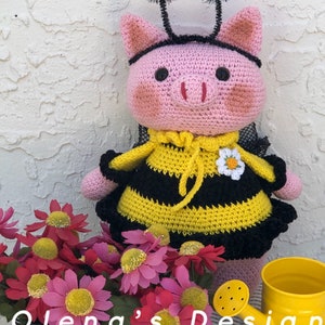 Crochet  amigurumi organic cotton miniature plushes pig piglet piggy bumble bee children toy gift Baby shower stuffed animal nursery 10.5"