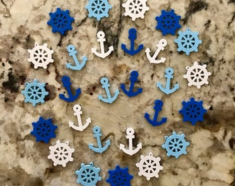 Conjunto de 30 Âncora de Volante Mar de Madeira Branco Azul Artesanato Decoração Náutica botões de madeira decoração de casa Fornecimento de Artesanato Scrapbooking