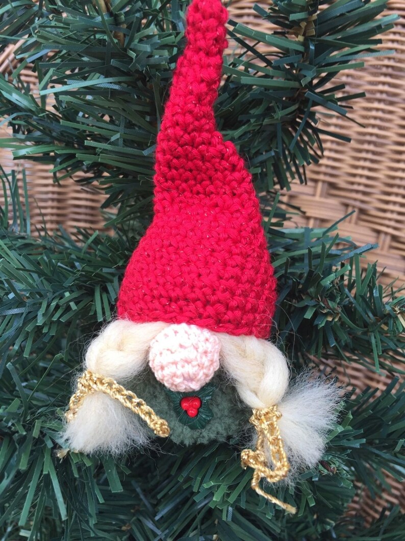 Scandinavian tomten tonttu nisse Christmas gnome crochet ornament Christmas decoration Christmas ornament amigurumi nordic gnome white hair image 1