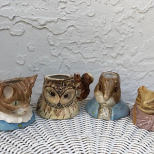 Set of 4 Vintage Rare John Beswick Beatrix Potter Royal Albert Old Mr. Brown Jeremy Fisher Peter Rabbit Tom Kitten Toby Jug Made in England