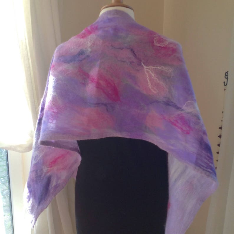 Felt Shawl wool and Silk Scarf Felt Wrap Lavender and Pink Shawl Wedding guest. Shoulder Wrap Wool Wrap handmade scarf Felt Scarf