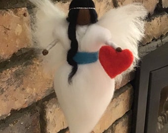 Black Angel needle felted from merino wool, perfect gift for Valentines Day