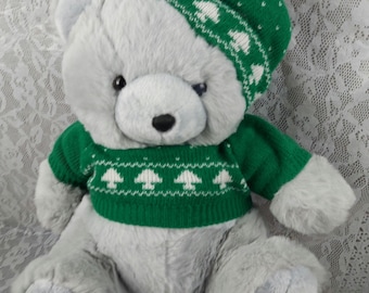 Zayre Bumble Bear Teddy Windsor Toys Christmas Grey Green 16" Plush Stuffed VTG