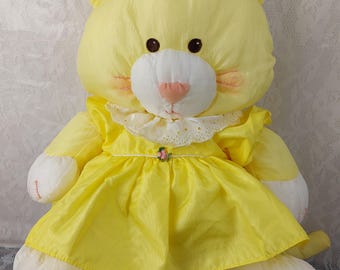 Fisher Price Puffalumps Cat Kitten Puffalump Yellow Nylon Plush 1986 Vintage
