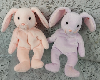 Ty Floppity & Hoppity Bunny Rabbits Pink Purple Easter 9" Plush Stuffed Animal Toy Vintage