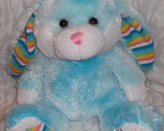 Atico Bunny Blue Plush Rabbit White Rainbow Easter 13" Stuffed Animal Vintage