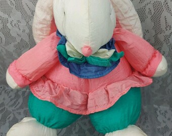 Department 56 Easter Bunny Basket Rabbit Girl Nylon Parachute Plush Stuffed Doll