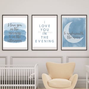 Baby Boy Nursery Art - I Love You In The Morning & In the Afternoon (3) 16x20 Prints - Modern Nursery Art - Watercolor Nursery Decor