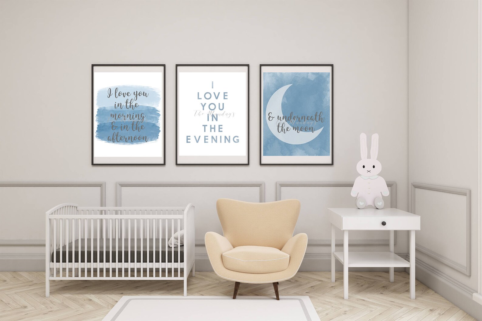 Baby Boy Nursery Art I Love You in the Morning & in the Afternoon 3 8x10 Prints Modern Nursery