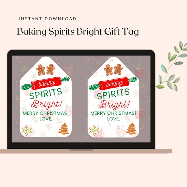 Baking Spirits Bright Christmas Gift Tag Digital - Instant Download - Neighbor Gift - Present Label