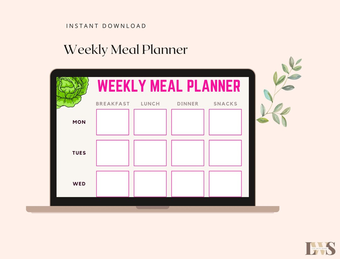 Weekly Meal Planning Templates Digital - Instant Download - Food ...