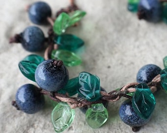 Blueberry bracelet - Lampwork berries jewelry - Contemporary nature jewellery - Nature lovers bijou