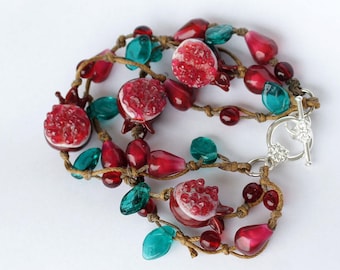 Pomegranate lampwork bracelet  - Modern jewelry