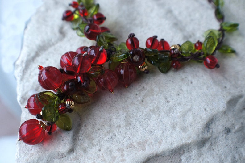 Red currant pink pepper omela new year necklace redcurrant berry summer wibes-lampwork glass berries jewelry gold plated necklace necklace image 5