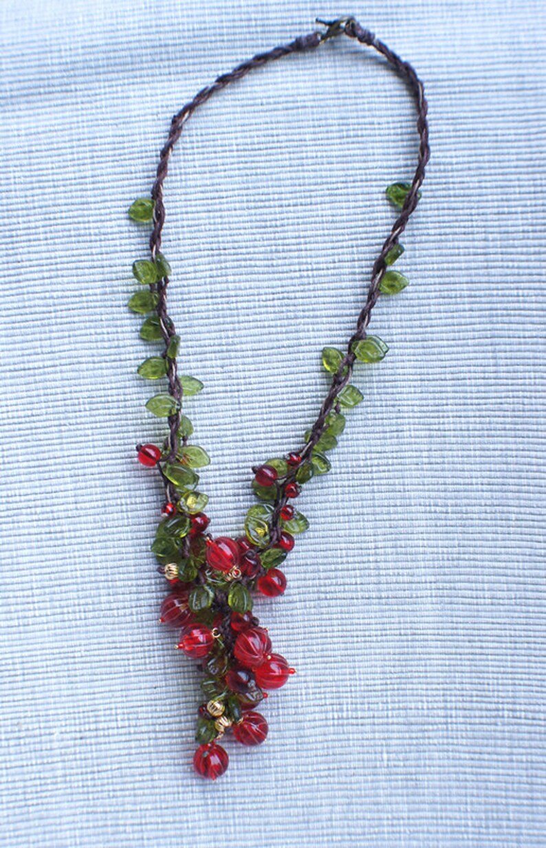 Red currant pink pepper omela new year necklace redcurrant berry summer wibes-lampwork glass berries jewelry gold plated necklace necklace image 8