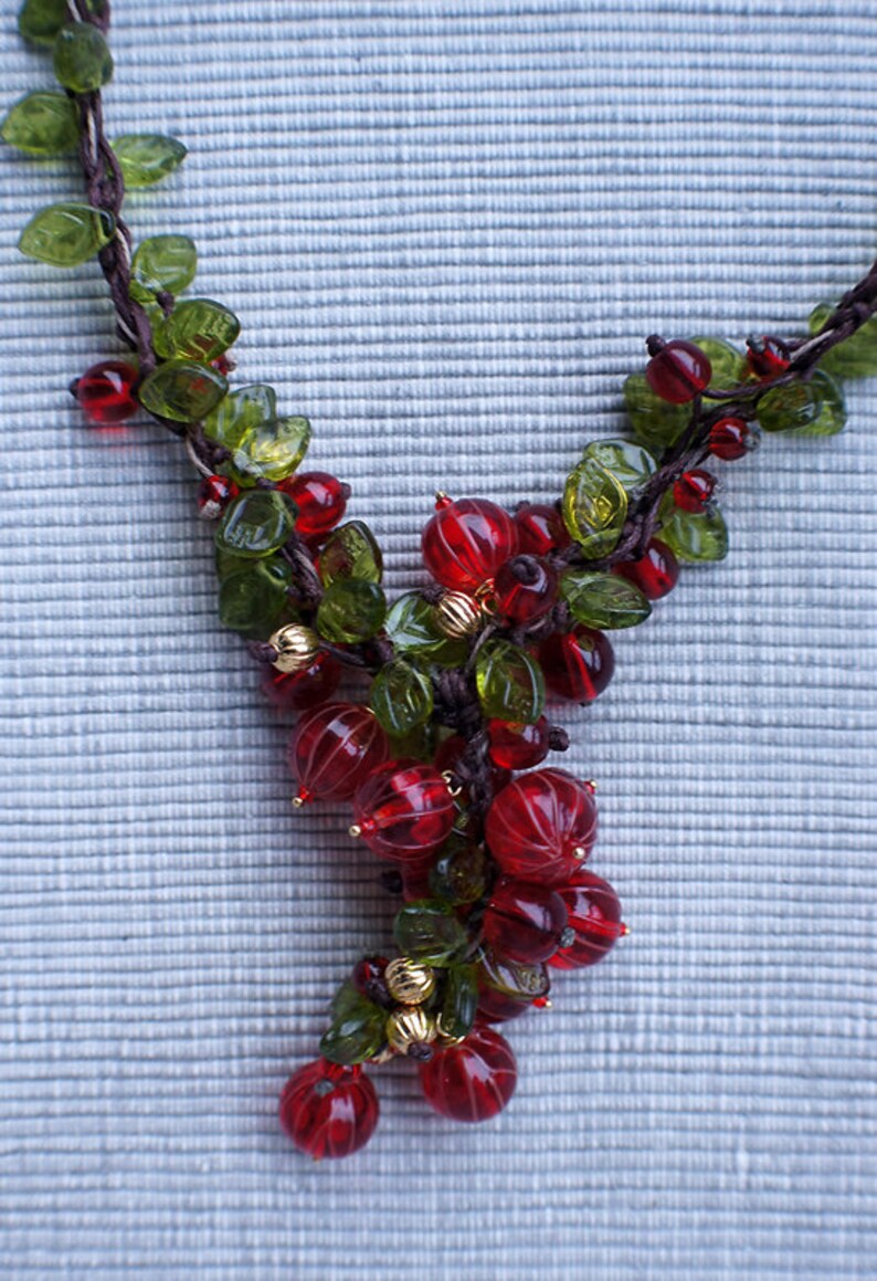 Red currant pink pepper omela new year necklace redcurrant berry summer wibes-lampwork glass berries jewelry gold plated necklace necklace image 10