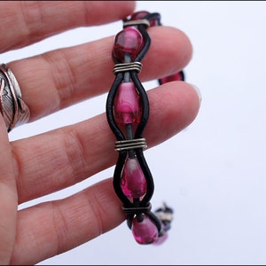 Pomegranate Seed Bracelet: Leather Shambala with Lampwork Glass Berries