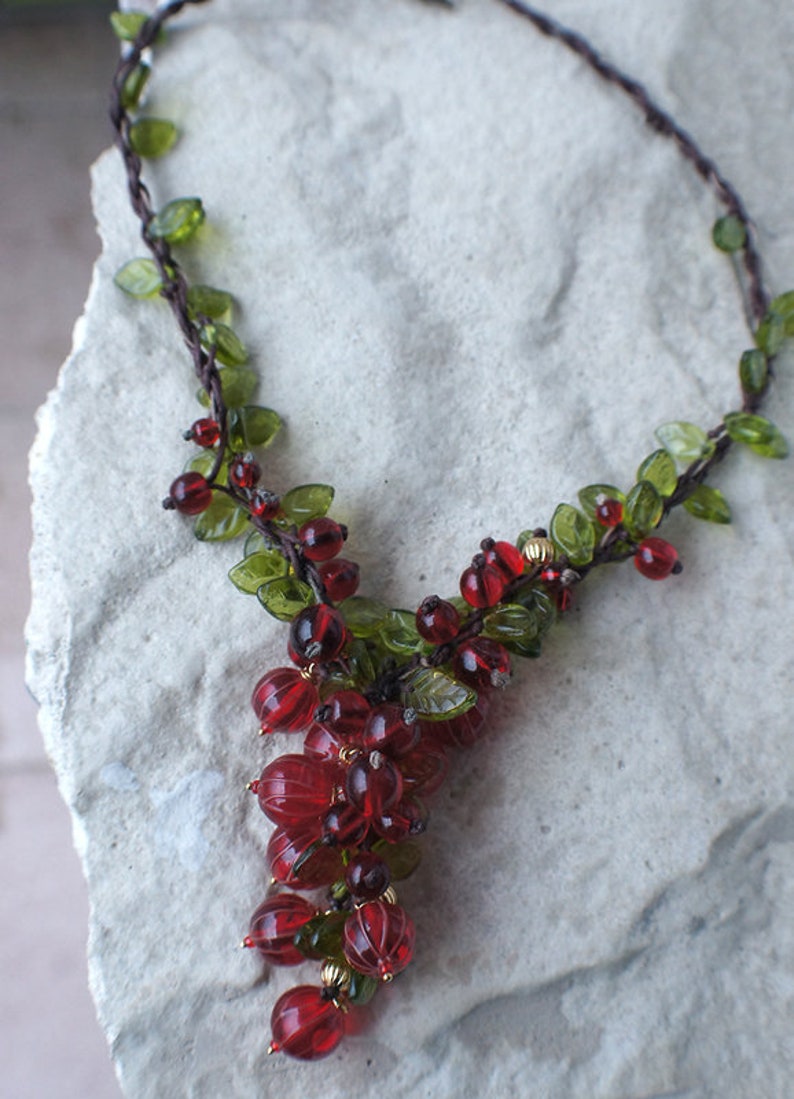 Red currant pink pepper omela new year necklace redcurrant berry summer wibes-lampwork glass berries jewelry gold plated necklace necklace image 6