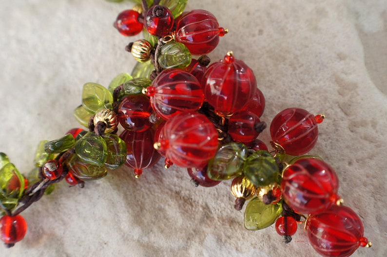 Red currant pink pepper omela new year necklace redcurrant berry summer wibes-lampwork glass berries jewelry gold plated necklace necklace image 7