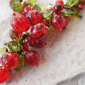 Red currant pink pepper omela new year necklace redcurrant berry summer wibes-lampwork glass berries jewelry gold plated necklace necklace image 1