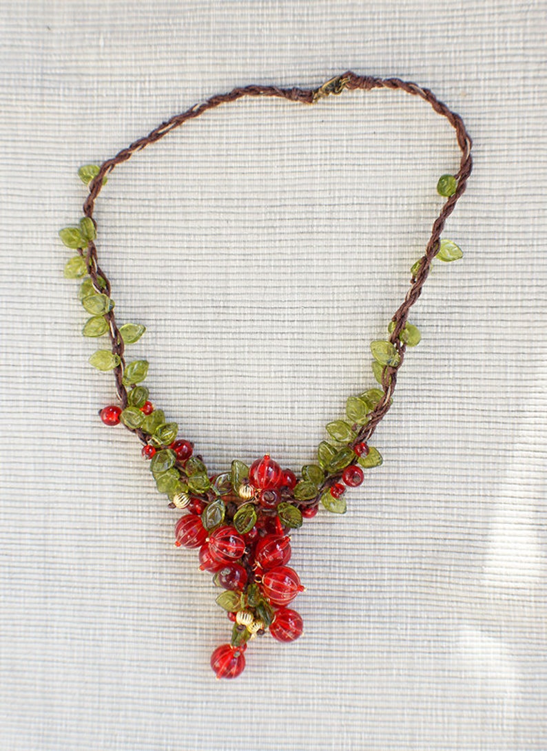 Red currant pink pepper omela new year necklace redcurrant berry summer wibes-lampwork glass berries jewelry gold plated necklace necklace image 9