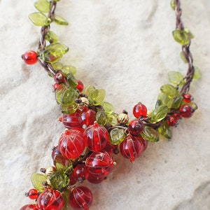 Red currant pink pepper omela new year necklace redcurrant berry summer wibes-lampwork glass berries jewelry gold plated necklace necklace image 4