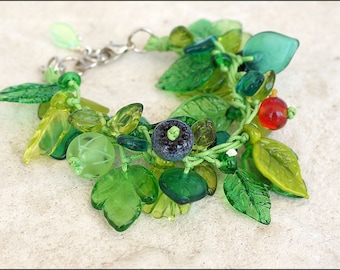 Lampwork Berry Bracelet: Handmade Leaves & Currants Jewelry
