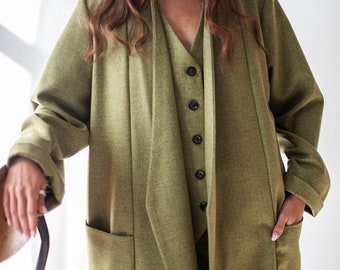 Relaxed fit cape style wool blazer for women, Women's office outfit, Loose wool blazer, Oversized fall jacket, Fully lined wool blazer