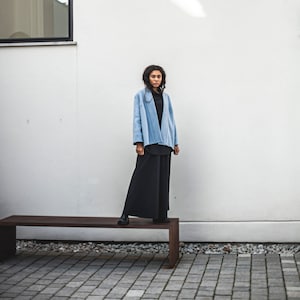Kimono style wool blazer, Women&#39;s blue wrap blazer, Open front cape blazer for her, Loose fit wool jacket, Light blue wool overcoat