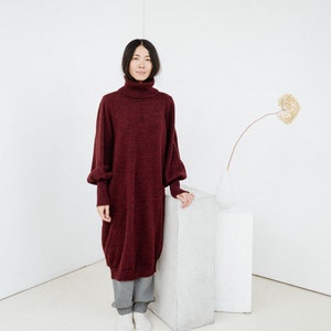 Hand Knitted Merino Wool Dress, Long Turtleneck Tunica, Knitted Warm Winter Dress, Maxi Woolen Dress for Women HARUTO image 7