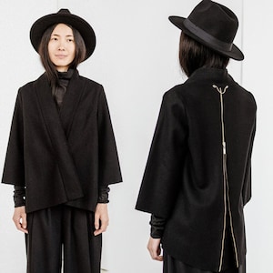 Japanese Haori style wool blazer for women, Kimono style open front wool jacket,Minimalist cropped cape, Wrap wool coat, 100% wool image 2