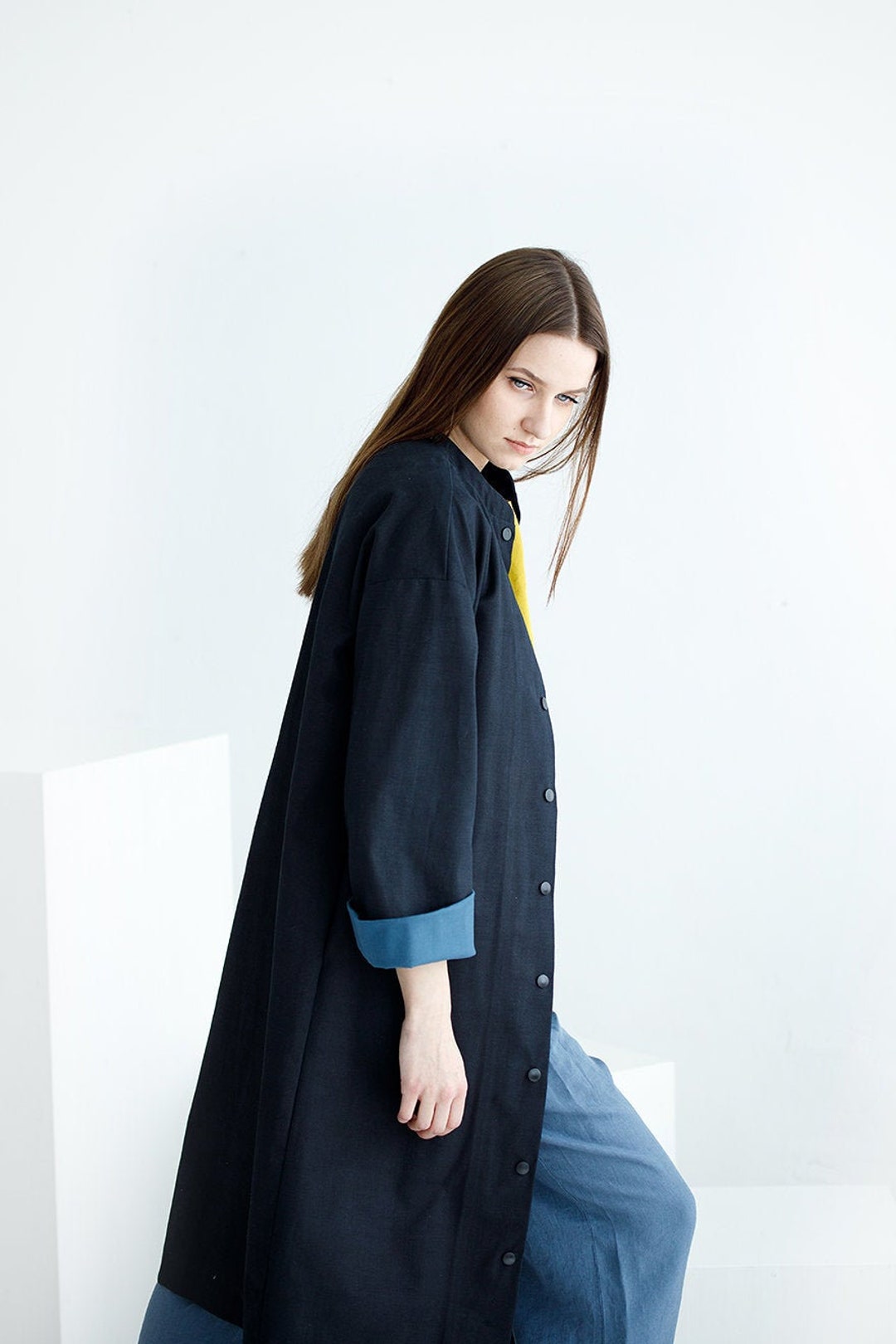 Cotton Trench Coat for Woman Overcoat Lightweight Jacket women s Raincoat Long Oversized Fit Collarless Blazer Etsy
