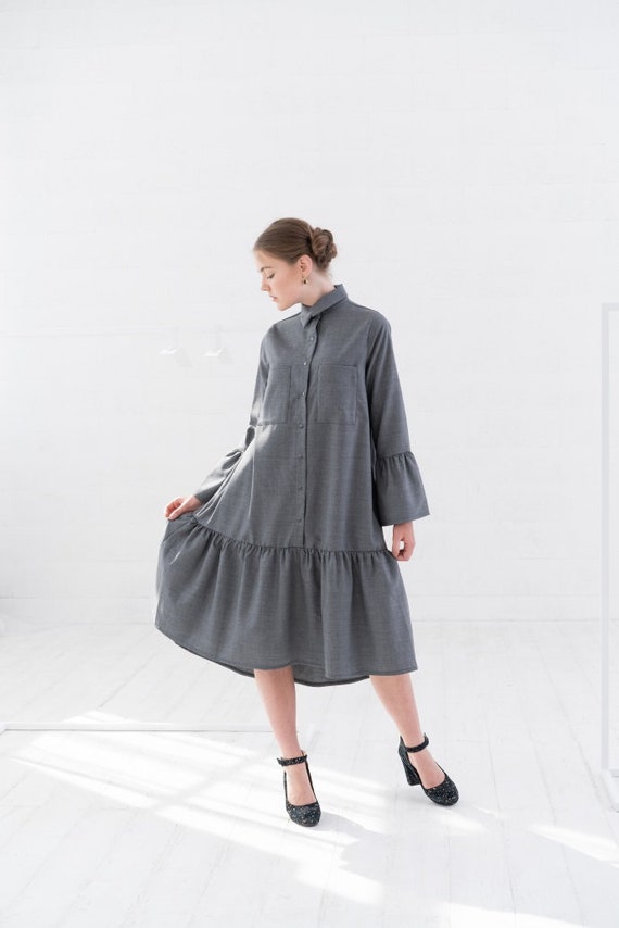 Gray Dress Women Midi Dress Wool Clothing Plus Size Dress | Etsy
