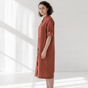 Soft Natural Linen Terracotta Shirt Dress With Pockets - Etsy