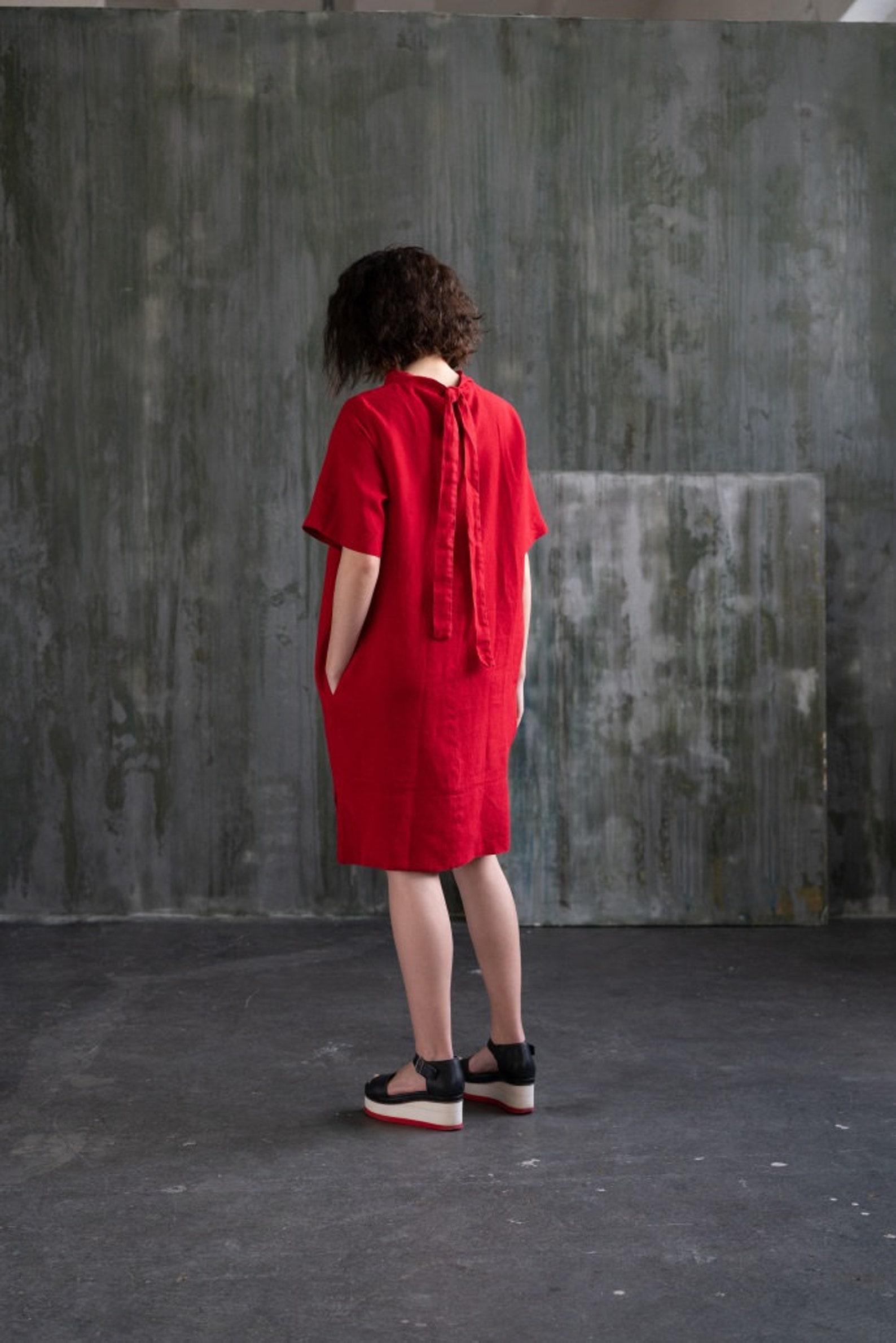 Linen Loose Dress for Women Minimalist Japanese Linen Red Etsy UK