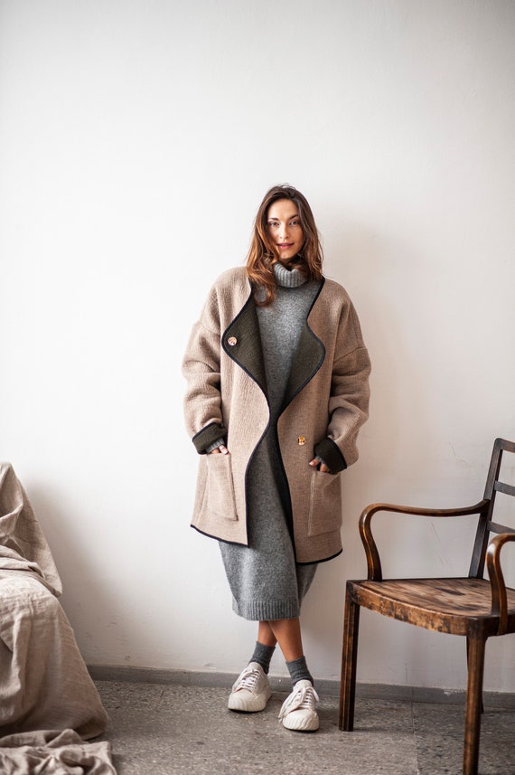 Veste coupe oversize manteau d automne beige a poitrine unique blazer en laine pour femme blazer en laine camel coupe ample veste d hiver a manches longues Etsy France