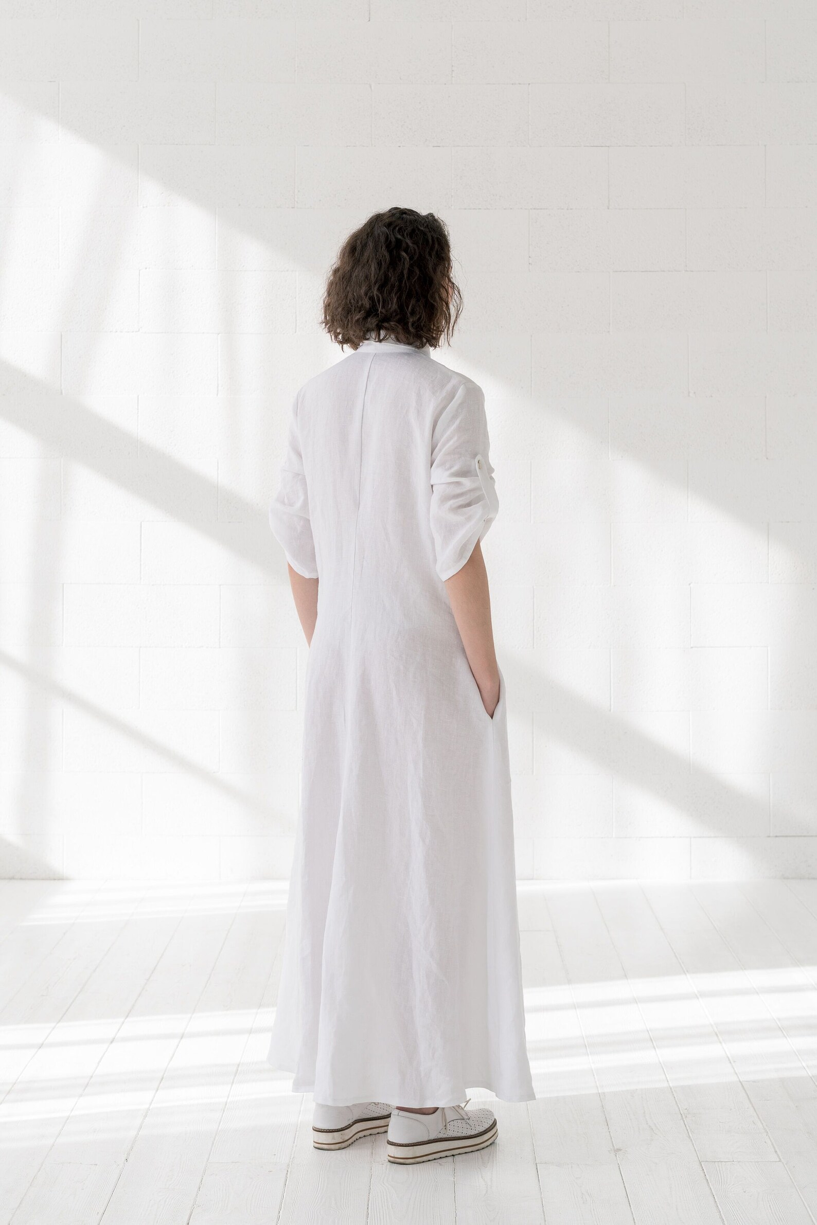 Maxi White Linen Shirt Dress for Wedding Minimalist Summer Etsy