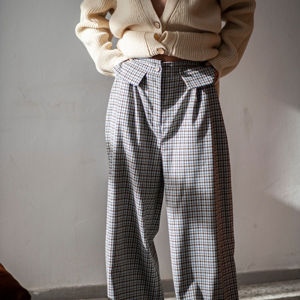 Frauen Palazzohose mit Falten, weite fließende Hose für Frauen, Baumwoll-Culotte-Hose mit hoher Taille